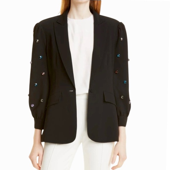 Cinq a Sept Amie Bejeweled 3/4” Puff Sleeve Tailored Fitted Blazer Size 4 NEW - Picture 2 of 15